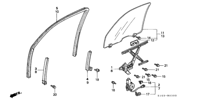 1998 Honda CR-V Front Door Window Diagram