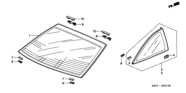 2001 Honda Civic Glass Set, RR. Windshield (Green) Diagram for 73211-S5P-A01