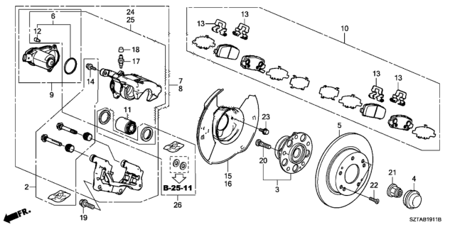 2016 Honda CR-Z Splash Guard, Left Rear Brake Diagram for 43254-SZT-000