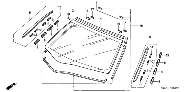 2002 Honda Civic Molding, FR. Windshield Diagram for 73150-S5A-003