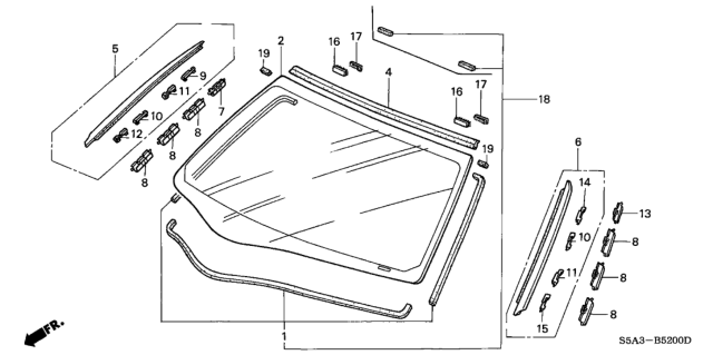 2002 Honda Civic Rubber Set, FR. Windshield Dam Diagram for 04731-S5A-J00