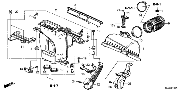2019 Honda Civic 4 Door LX (HCM ENGINE/HDM CVT) KL CVT Air Cleaner (2.0L) Diagram