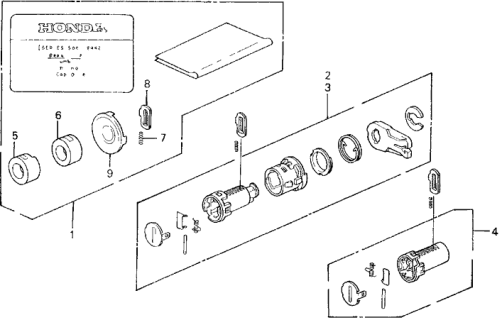 1994 Honda Del Sol 2 Door S KA 5MT Key Cylinder Kit Diagram