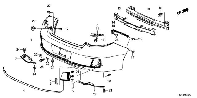 2013 Honda Accord Finisher, RR. Bumper Cover *NH533* (BUMPER DARK GRAY) Diagram for 71506-T3L-A01ZH