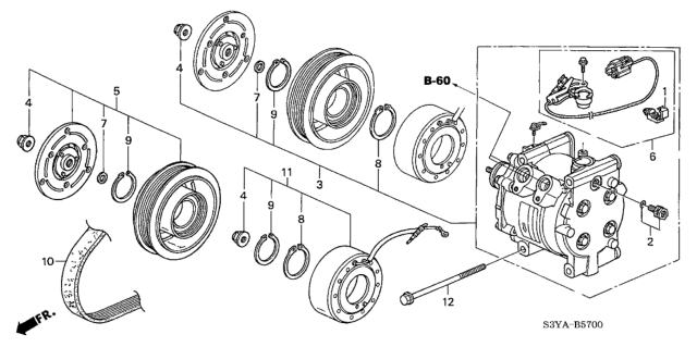 2005 Honda Insight Belt, Compressor Diagram for 38920-PHM-505