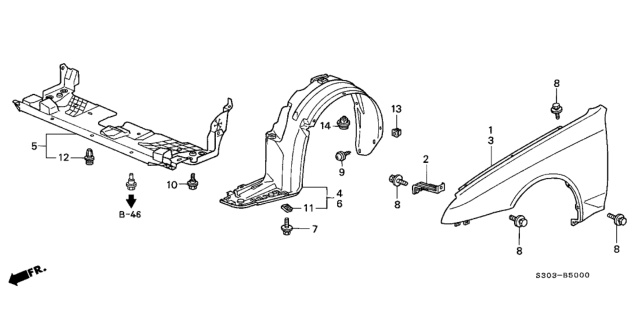 1997 Honda Prelude 2 Door BASE KA 5MT Fender Diagram