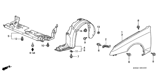 1997 Honda Prelude Shield, FR. Splash Diagram for 74111-S30-000