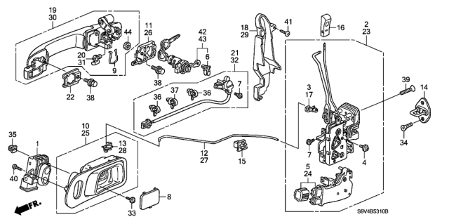 2004 Honda Pilot Protector, R. FR. Door Knob Rod Diagram for 72139-S9V-A01