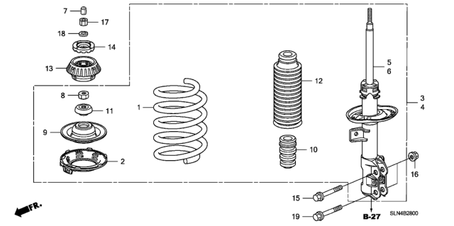 2008 Honda Fit Damper, Rebound Stop Diagram for 51925-SLN-005