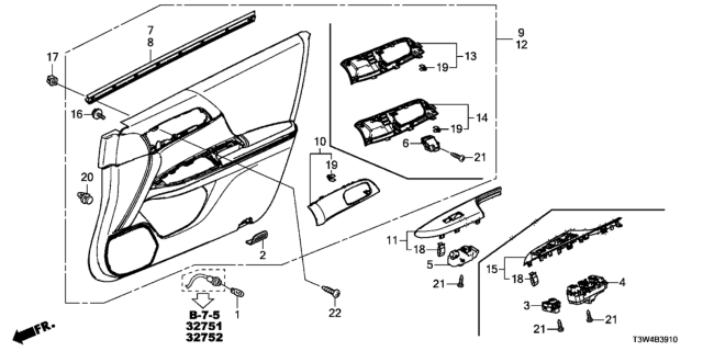 2017 Honda Accord Hybrid Switch Assembly, Power Window Master Diagram for 35750-T3V-A02