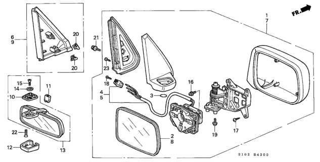 2000 Honda CR-V Mirror, Passenger Side (1400R) Diagram for 76203-S10-A01