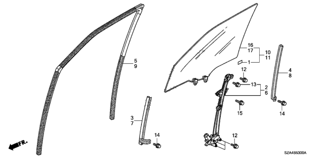 2013 Honda Pilot Front Door Glass - Door Regulator Diagram