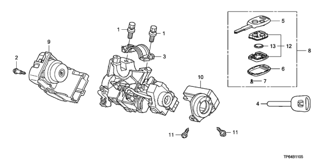 2011 Honda Crosstour Key Cylinder Components Diagram