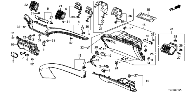 2018 Honda Pilot Instrument Panel Garnish (Passenger Side) Diagram