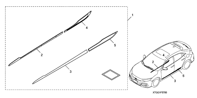 2017 Honda Civic 5 Door EX KA CVT Lower Door Trim (Chrome) Diagram