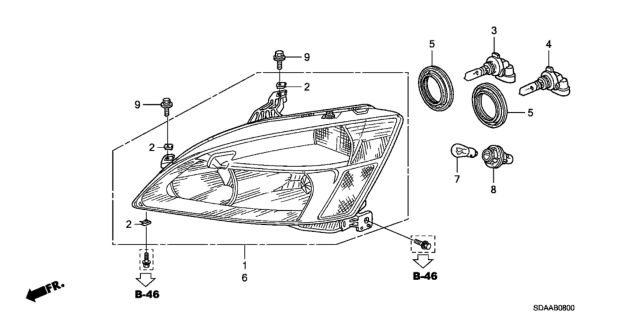 2007 Honda Accord 4 Door EX KA 5MT Headlight Diagram