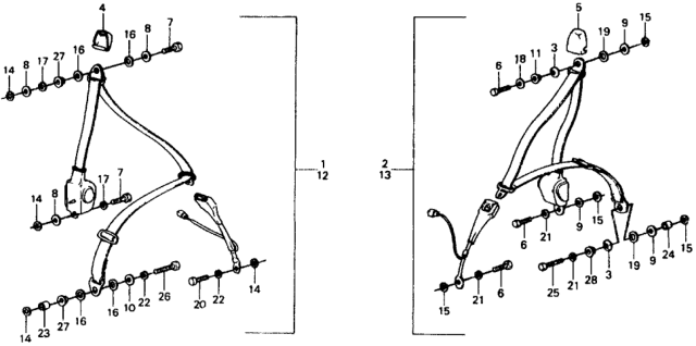 1979 Honda Civic 3 Door ** (1200) ** 4MT Front Seat Belt Diagram