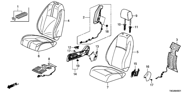 2016 Honda Civic Front Seat (Passenger Side) Diagram
