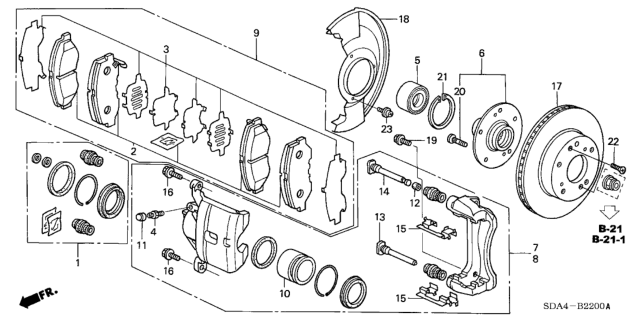 2006 Honda Accord Set, Pad Front Diagram for 45022-SDA-305