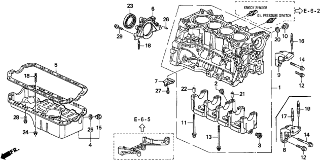 1996 Honda Del Sol 2 Door SI KA 4AT Cylinder Block - Oil Pan Diagram