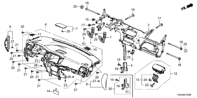 2020 Honda Passport PANEL, INST *NH900L* Diagram for 77100-TG7-A13ZA