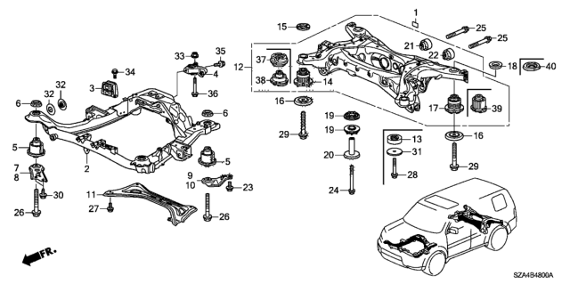 2011 Honda Pilot Front Sub Frame - Rear Beam Diagram