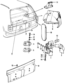 1975 Honda Civic 3 Door ** (1200) ** HMT Tailgate Trim - Tailgate Lock Diagram