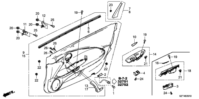 2012 Honda CR-Z Front Door Lining Diagram