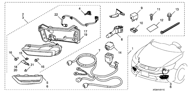 2015 Honda Accord Foglight Assembly, Left Front Diagram for 33950-T2A-A11