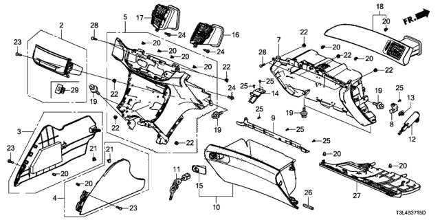 2016 Honda Accord Instrument Panel Garnish (Passenger Side) Diagram