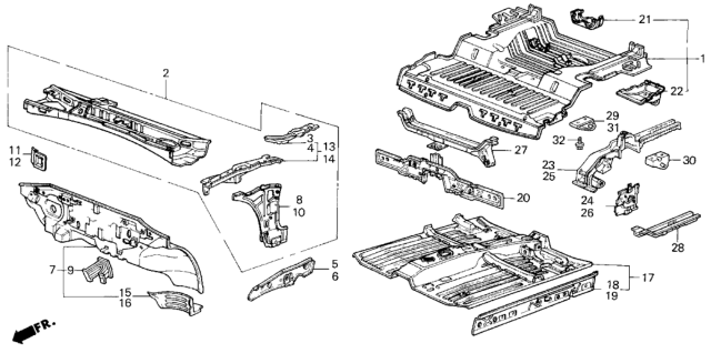 1986 Honda Civic Dashboard - Front Floor Diagram