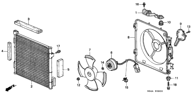 1999 Honda Civic Shroud, Condenser Fan Diagram for 80161-S04-000