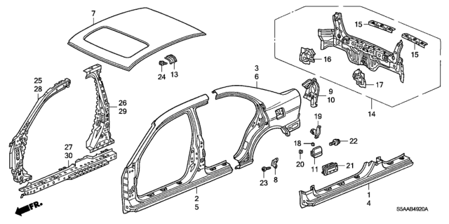 2004 Honda Civic Panel, L. Side Sill Diagram for 04641-S5A-405ZZ