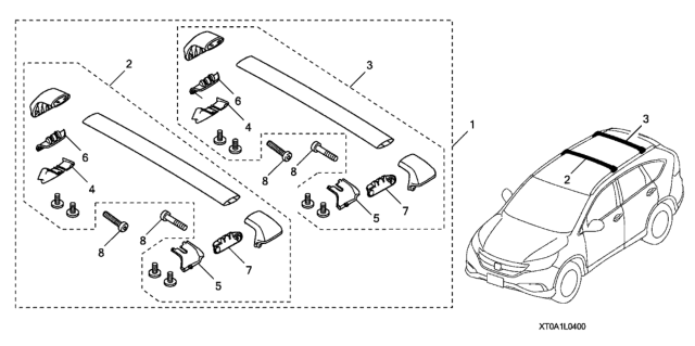 2016 Honda CR-V 5 Door EX-L (2WD) KA CVT Roof Cross Bars Diagram
