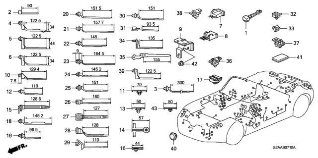 2009 Honda S2000 Clip, Wire Harness Protector (Natural) Diagram for 91557-S10-003