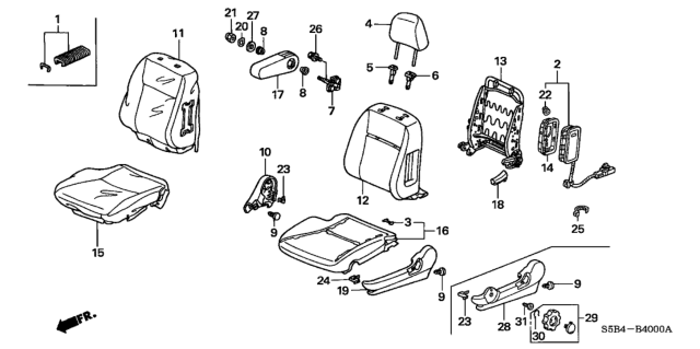 2003 Honda Civic 4 Door MX (HYBRID) KL CVT Front Seat (Driver Side) Diagram