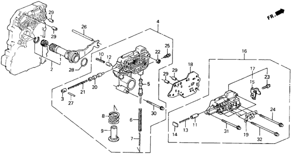 1990 Honda Accord Valve Body Assy., Throttle Diagram for 27600-PX4-010