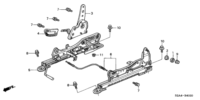 2002 Honda S2000 Adjuster, R. Slide Diagram for 81270-S2A-E02