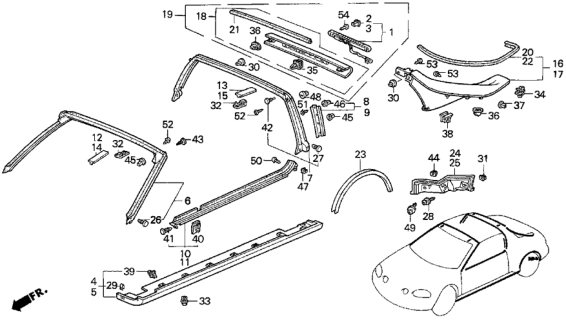 1993 Honda Del Sol Protector, L. RR. Wheelhouse Diagram for 74558-SR3-A00