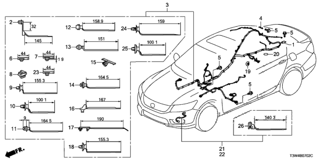 2015 Honda Accord Hybrid Wire Harness, R. Side Diagram for 32140-T3W-A12