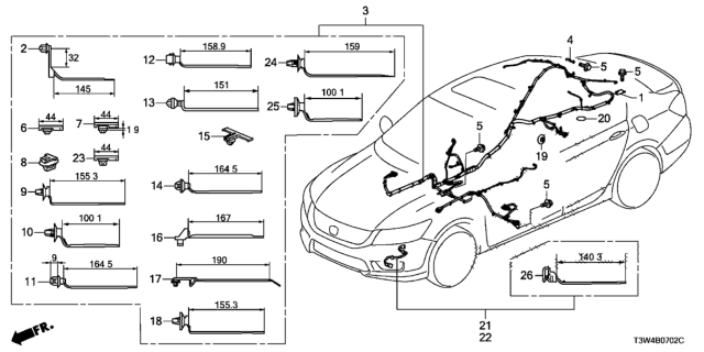 2017 Honda Accord Hybrid Sub-Wire Harness, L. FR. Bumper Diagram for 32216-T3W-Z00