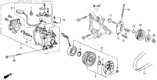 1992 Honda Civic 3 Door VX KA 5MT A/C Compressor (Sanden) Diagram