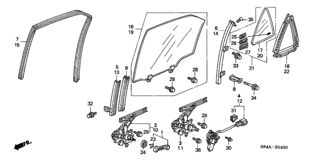 2002 Honda Accord Glass, L. RR. Door Quarter (Green) (Aptech) Diagram for 73455-S81-A21