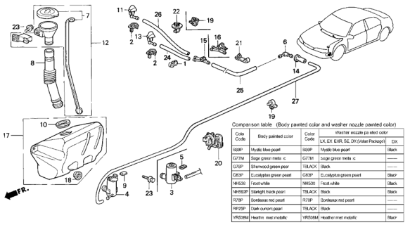 1994 Honda Accord Nozzle, Passenger Side Windshield Washer (Malachite Green Pearl) Diagram for 76810-SL9-003ZG