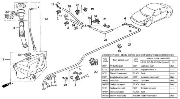 1997 Honda Accord Nozzle, Passenger Side Windshield Washer (Black) Diagram for 76810-SV1-A12ZA