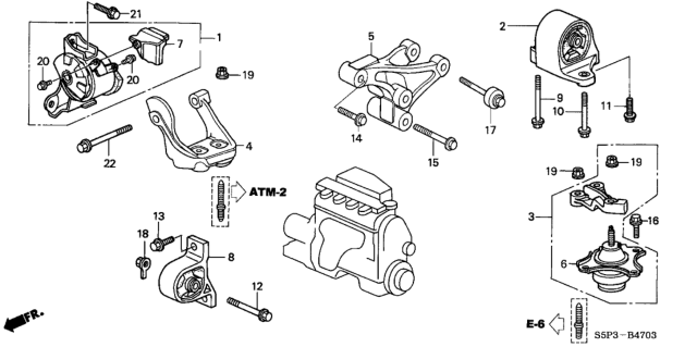 2003 Honda Civic 2 Door LX (SIDE SRS) KA 4AT Engine Mounts Diagram