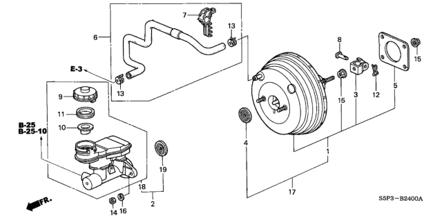 2001 Honda Civic Clip, Master Power Tube Diagram for 46409-S5A-A01