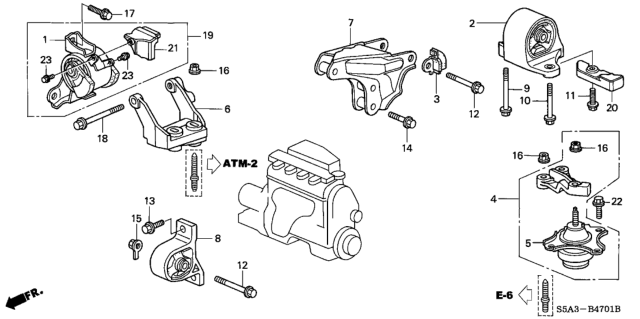 2002 Honda Civic 4 Door DX (A/C) KA 4AT Engine Mounts Diagram