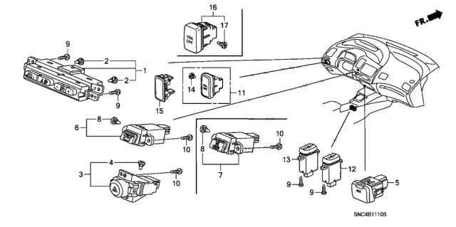 2011 Honda Civic Switch Assembly, Illumination Control (Gun Metallic) Diagram for 35155-SNC-A11ZA