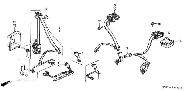 2002 Honda Civic Outer Set, Left Rear Seat Belt (Graphite Black) Diagram for 04828-S5P-A00ZA